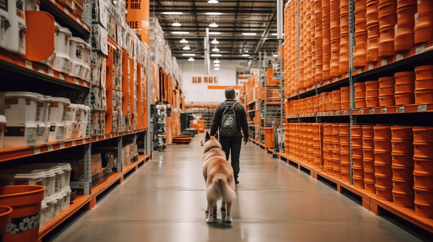 a dog in a hardware store