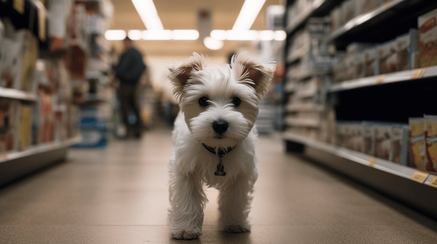a puppy walking inside Marshalls