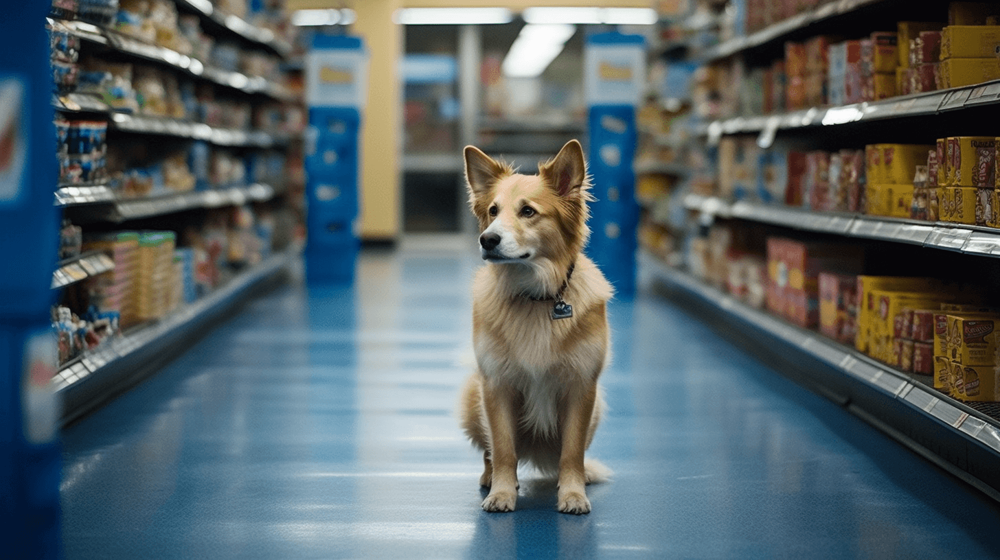 a dog in a store