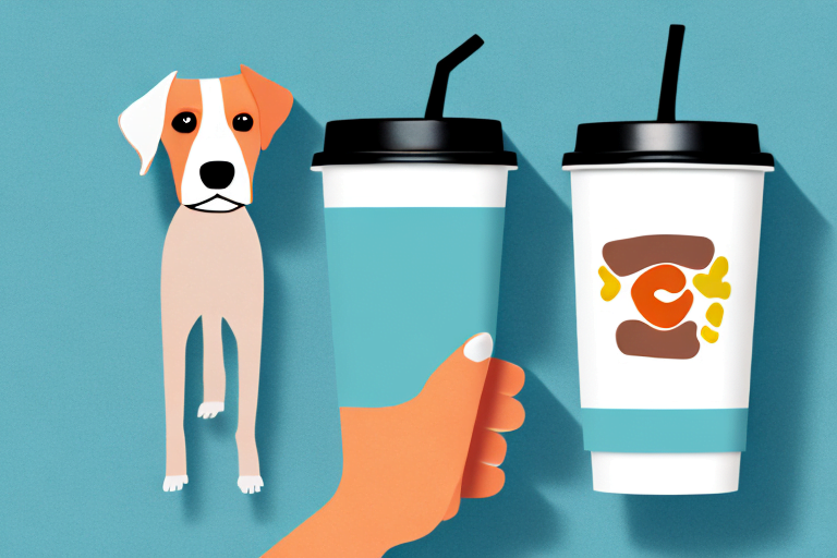 A dog and a dunkin' donuts cup