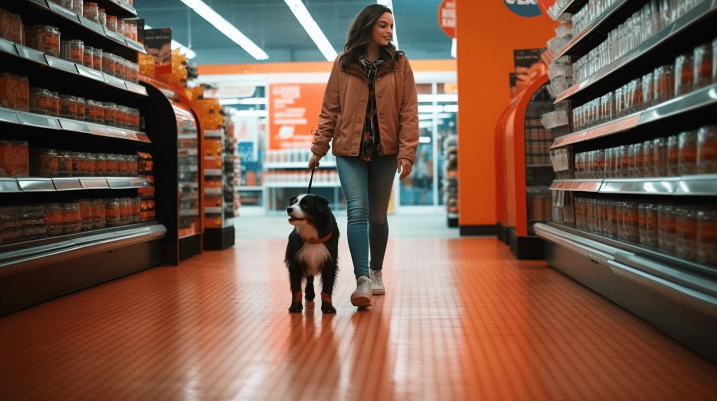 a woman with a pet walking into an AutoZone store