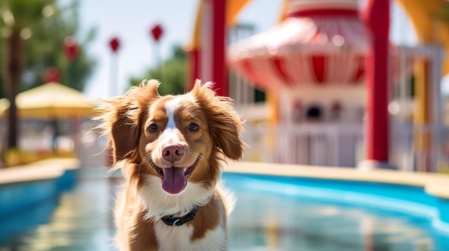 a dog at water park